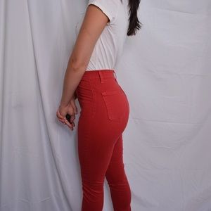 Red High Waisted Skinny Jeans - Angry Rabbit